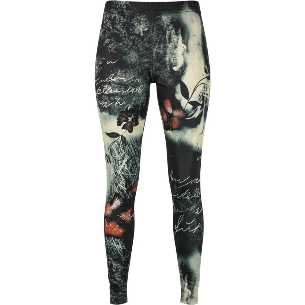 Leggings Womens 2x Large Black Multi Graphic Print Script Floral Stretch